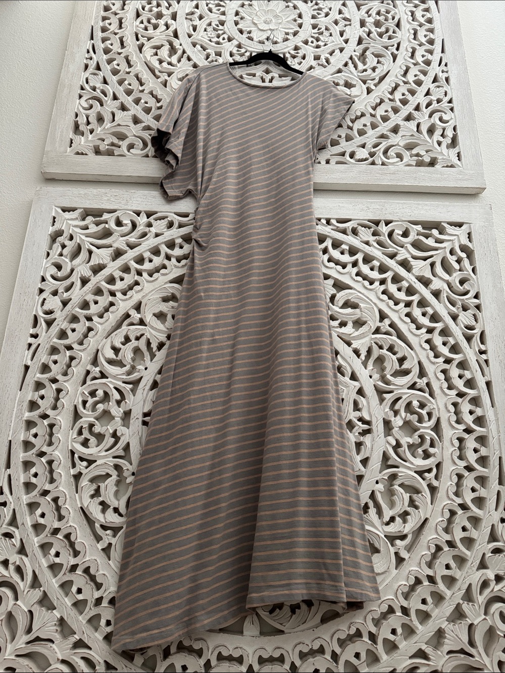 Verge Girl Taupe and Pink Striped Maxi Dress